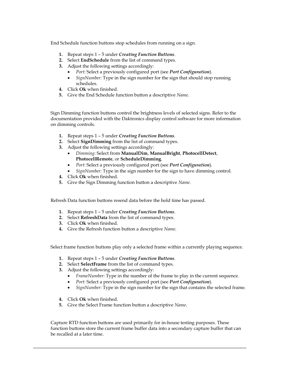 End schedule function buttons, Sign dimming function buttons, Refresh data function buttons | Select frame function buttons, Capture rtd function buttons | Daktronics Data Manager (DDM) User Manual | Page 18 / 34