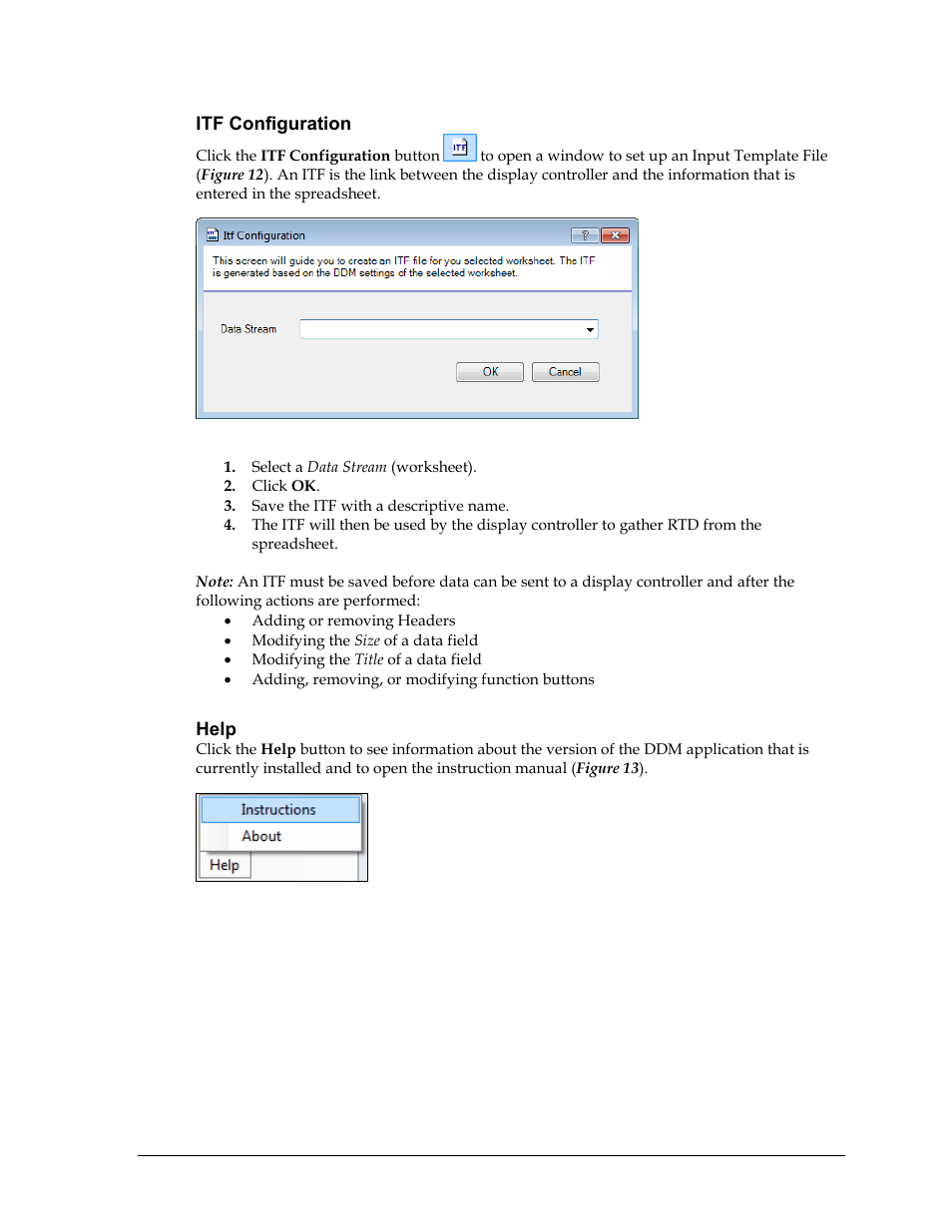 Itf configuration, Help | Daktronics Data Manager (DDM) User Manual | Page 19 / 34