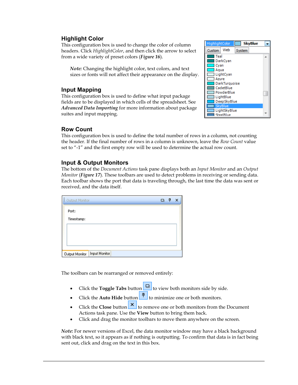 Highlight color, Input mapping, Row count | Input & output monitors | Daktronics Data Manager (DDM) User Manual | Page 21 / 34