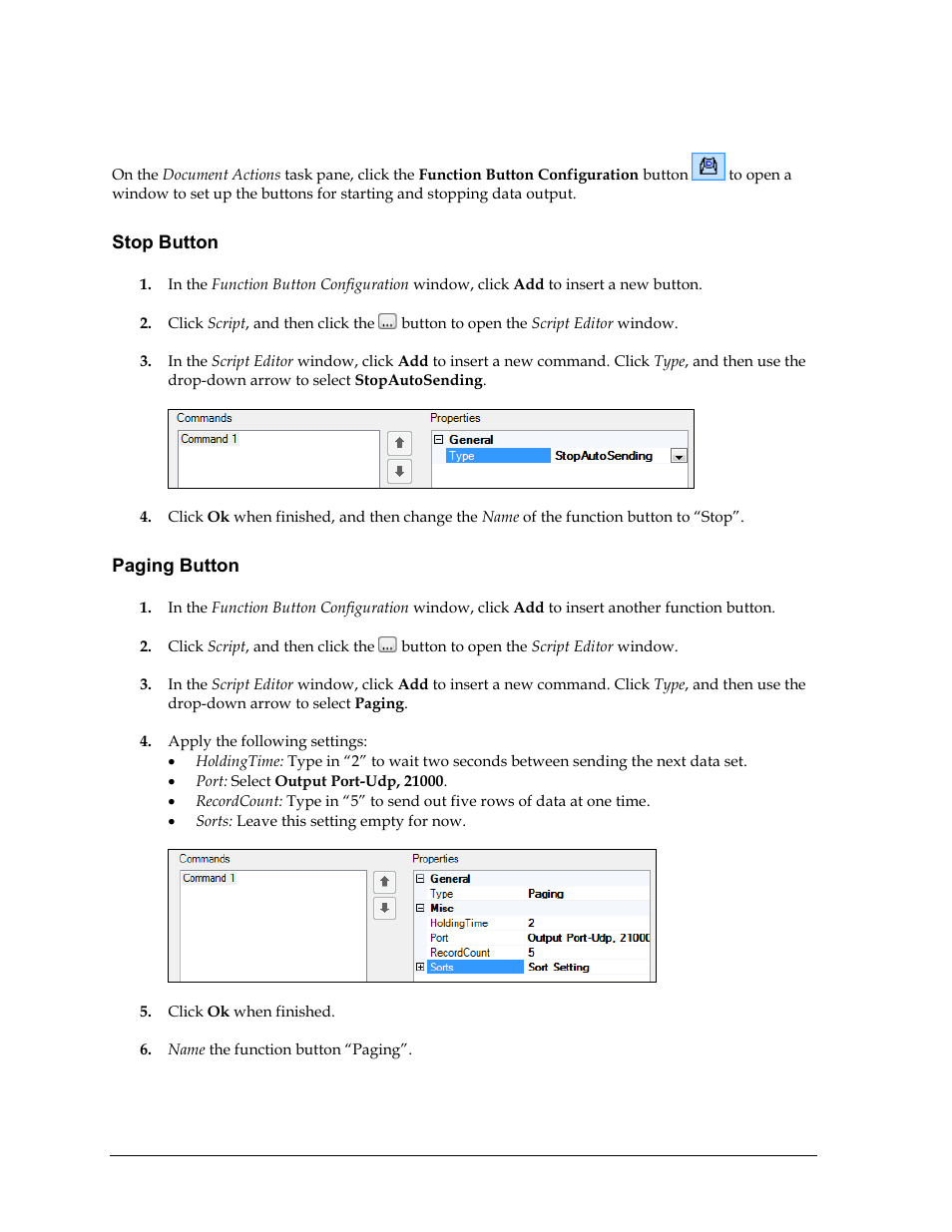 Creating function buttons, Stop button, Paging button | Daktronics Data Manager (DDM) User Manual | Page 30 / 34