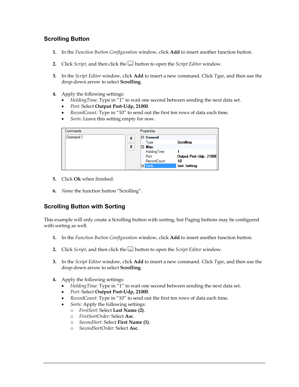 Scrolling button, Scrolling button with sorting | Daktronics Data Manager (DDM) User Manual | Page 31 / 34