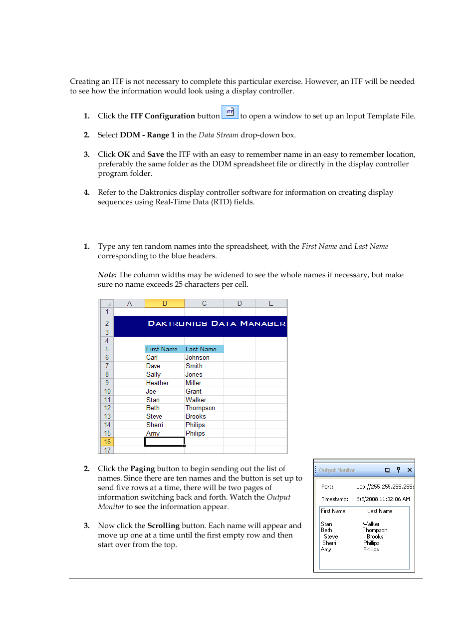 Creating the itf, Entering & sending data | Daktronics Data Manager (DDM) User Manual | Page 33 / 34