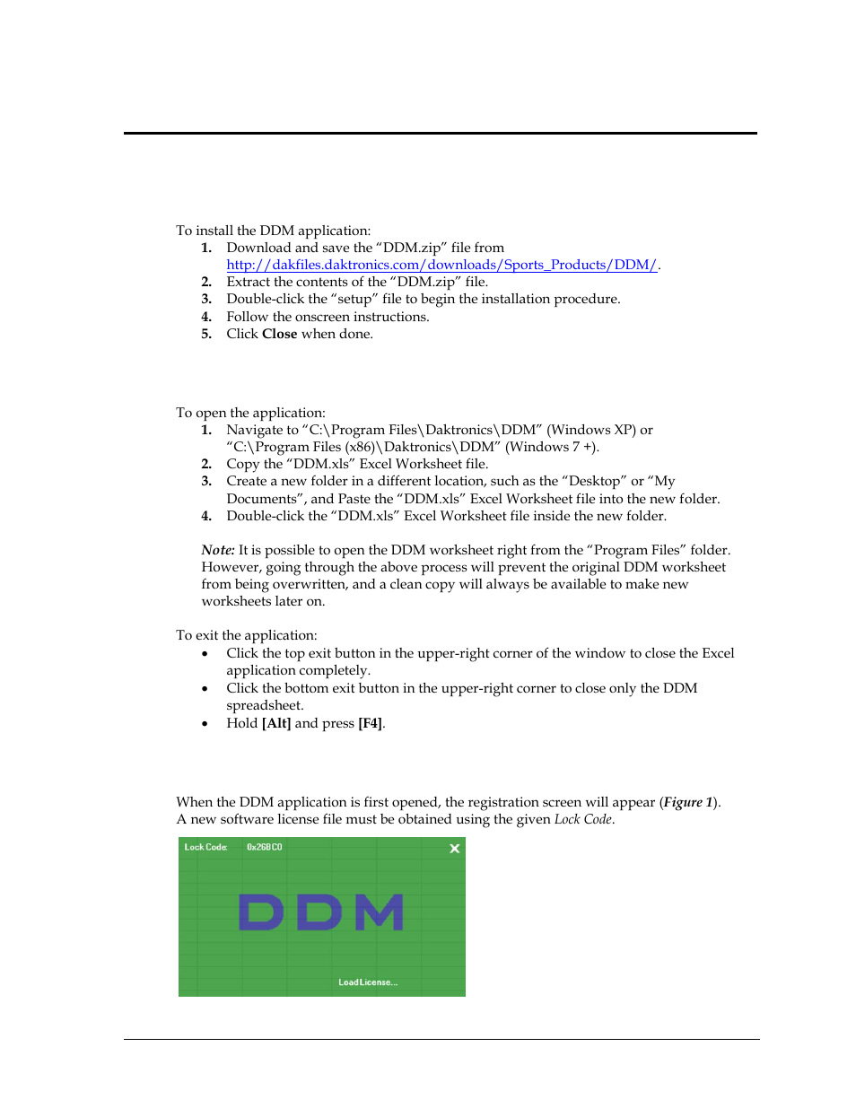 Section 2: installation & registration, 1 installation, 2 opening & exiting the application | 3 registration, Section 2:installation & registration, Installation, Opening & exiting the application, Registration | Daktronics Data Manager (DDM) User Manual | Page 9 / 34