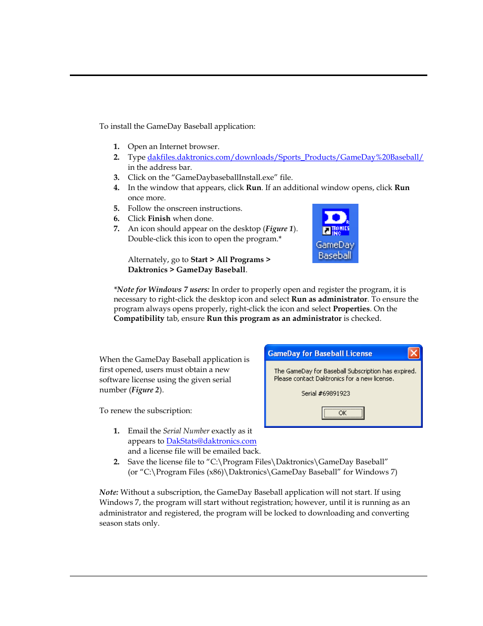 Section 2: installation & registration, 1 installation, 2 registration | Section 2, Installation & registration, Installation, Registration | Daktronics GameDay Baseball User Manual | Page 9 / 34