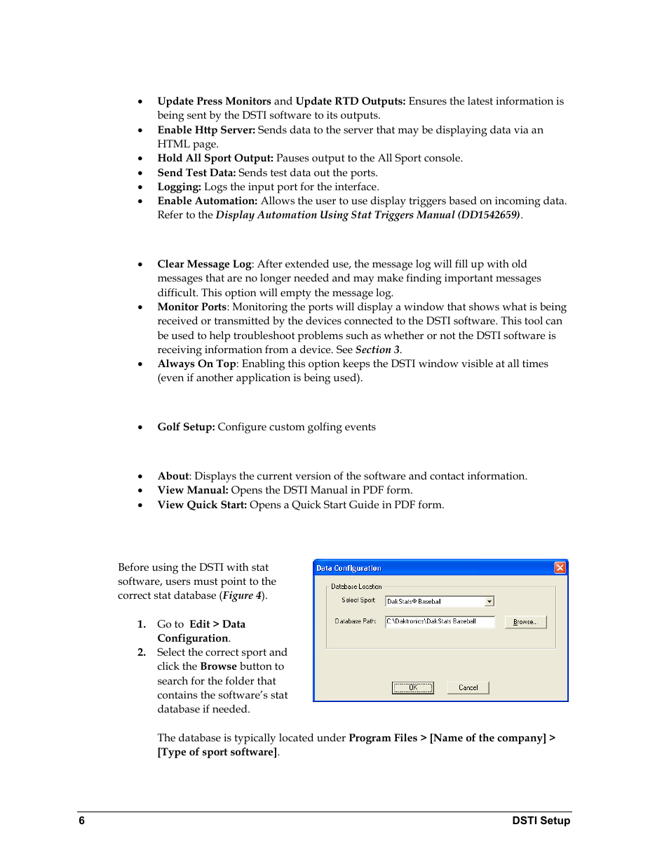 Control menu, View menu, Event menu | Help menu, 6 data configuration, Data configuration | Daktronics ScoringTiming Interface (DSTI) User Manual | Page 12 / 20