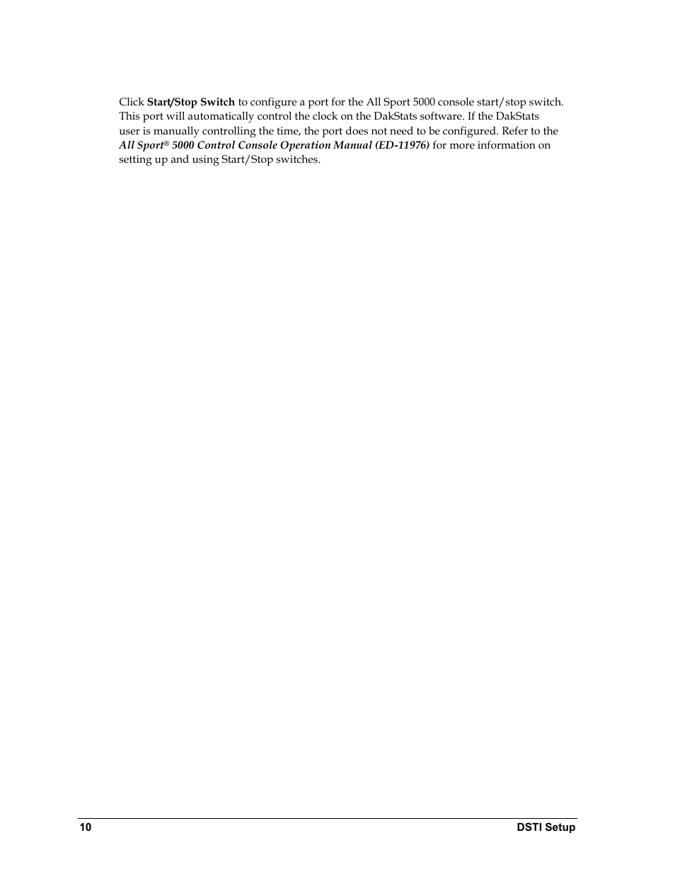 Start/stop switch (dakstats only) | Daktronics ScoringTiming Interface (DSTI) User Manual | Page 16 / 20