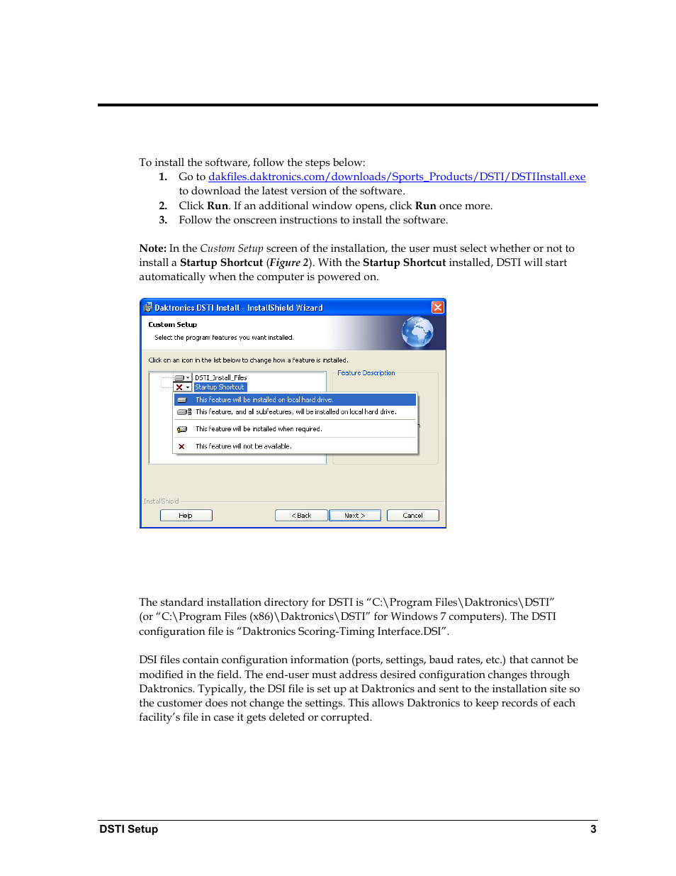 Section 2: dsti setup, 1 installation, 2 daktronics configuration | Section 2, Dsti setup, Installation, Daktronics configuration | Daktronics ScoringTiming Interface (DSTI) User Manual | Page 9 / 20