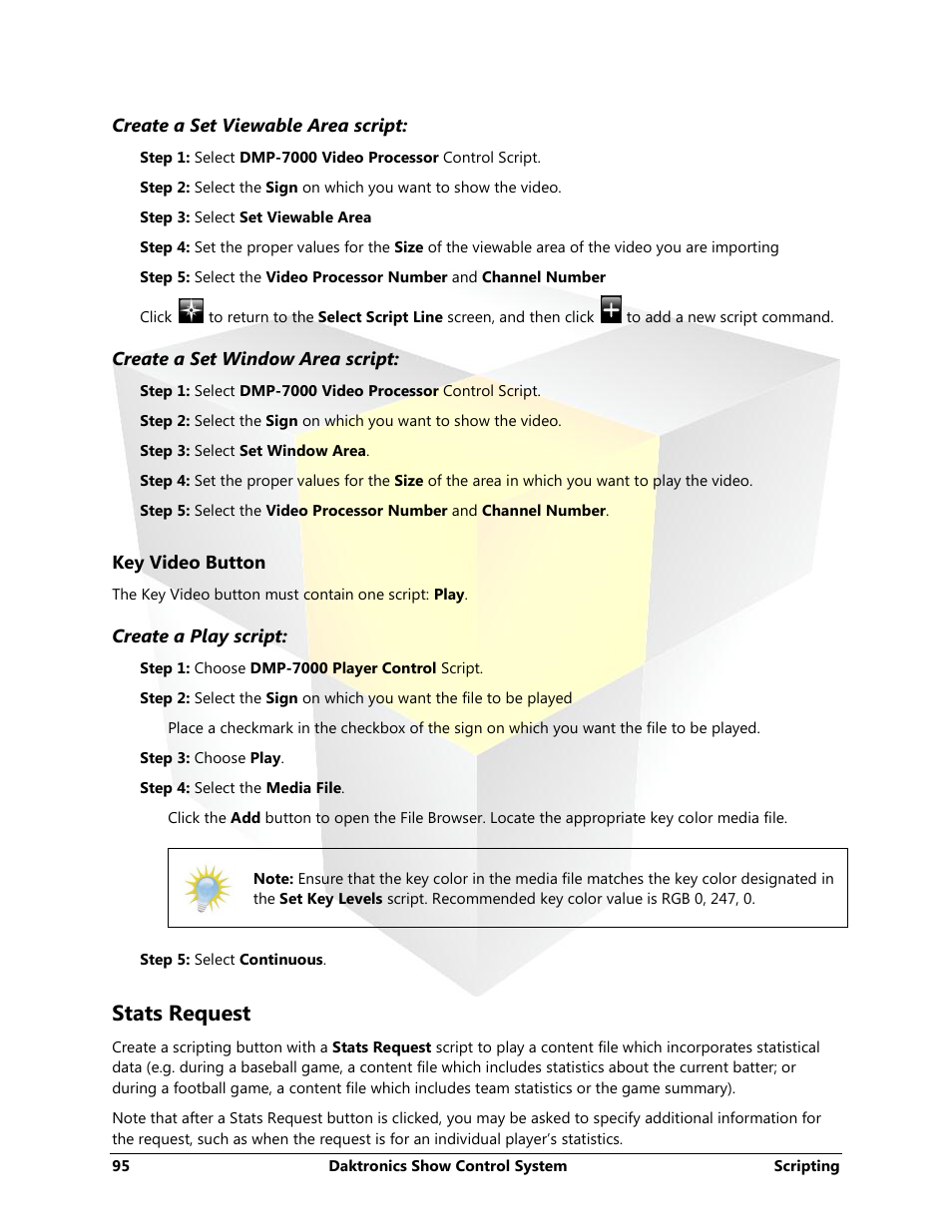 Key video button, Stats request | Daktronics Show Control System User Manual | Page 102 / 146