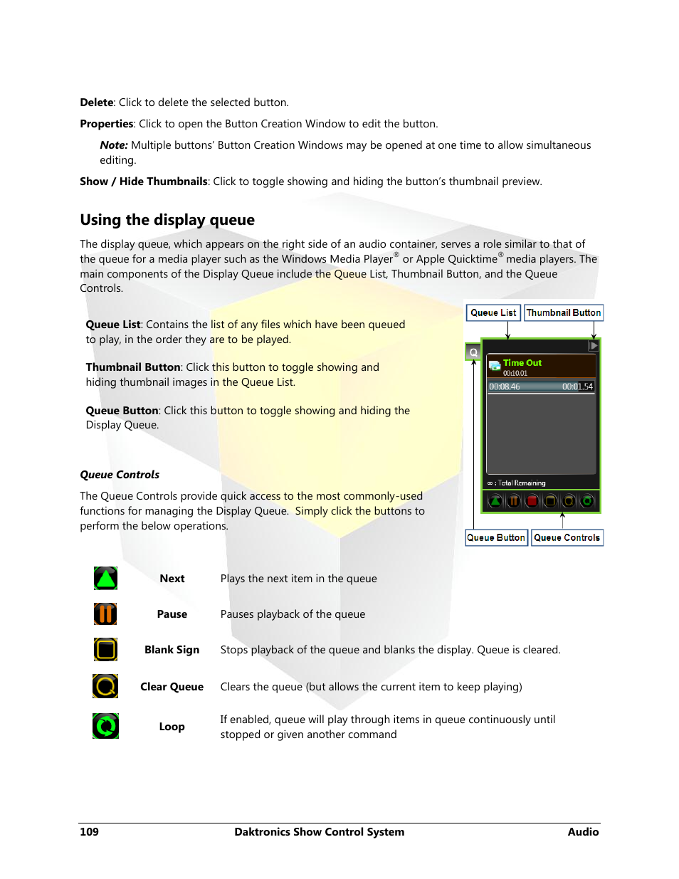 Using the display queue | Daktronics Show Control System User Manual | Page 116 / 146