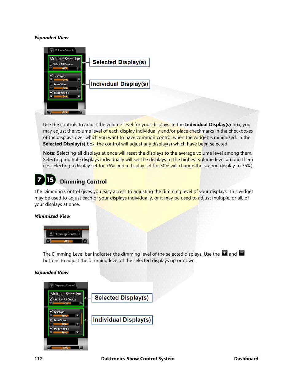 Dimming control, Dimming control widget | Daktronics Show Control System User Manual | Page 119 / 146