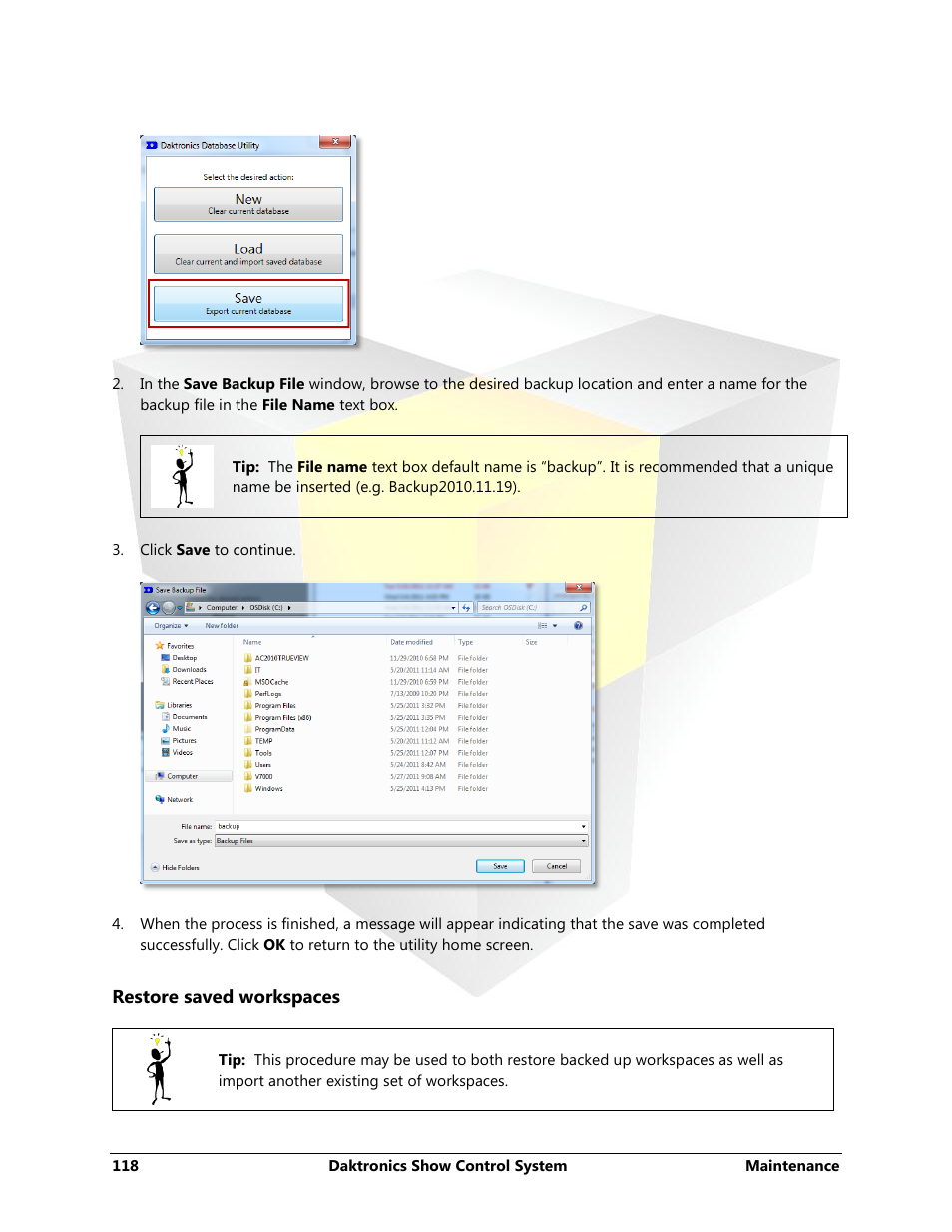 Restore saved workspaces | Daktronics Show Control System User Manual | Page 125 / 146