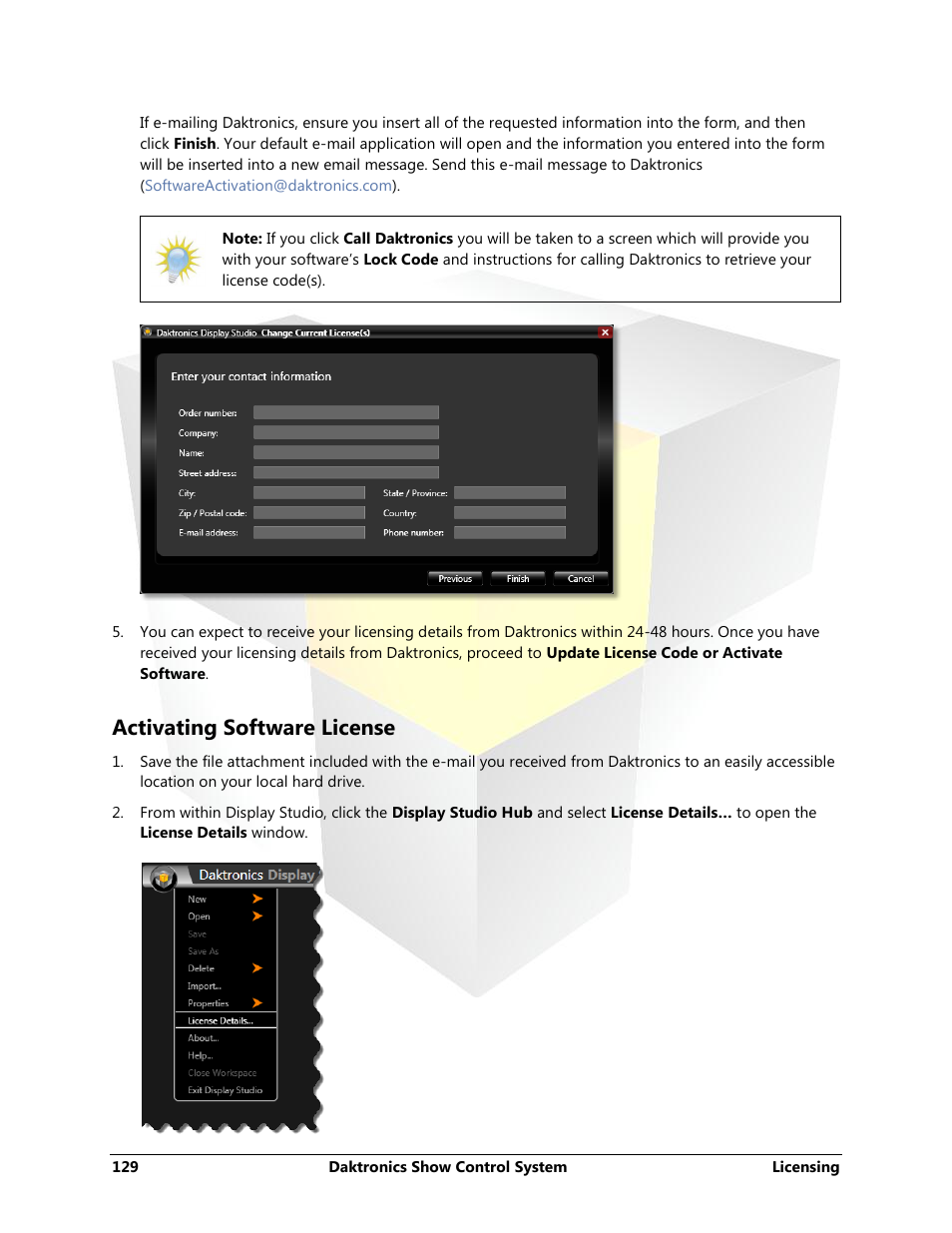 Activating software license | Daktronics Show Control System User Manual | Page 136 / 146