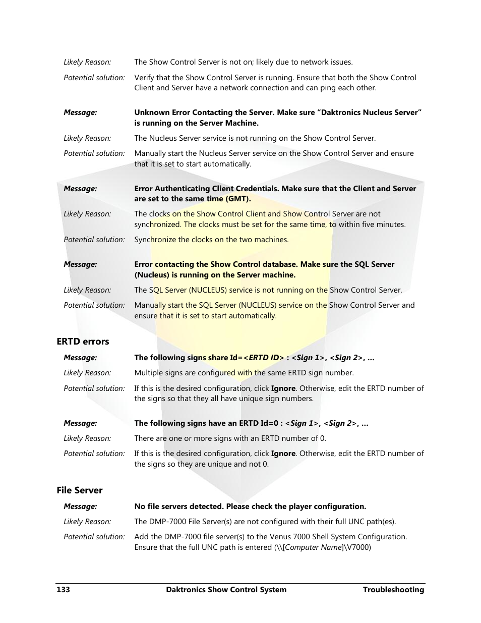 Ertd errors, File server | Daktronics Show Control System User Manual | Page 140 / 146