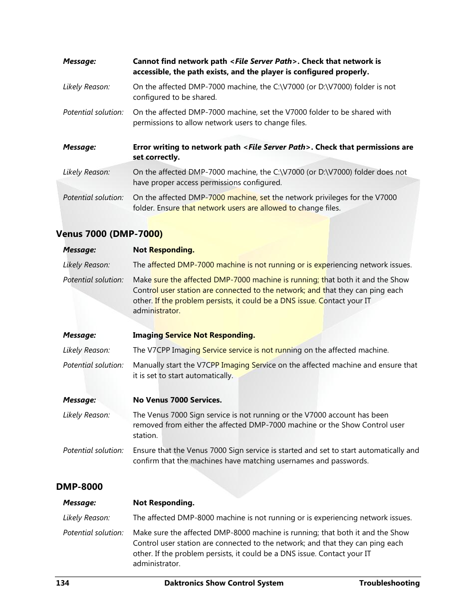 Venus 7000 (dmp-7000), Dmp-8000 | Daktronics Show Control System User Manual | Page 141 / 146