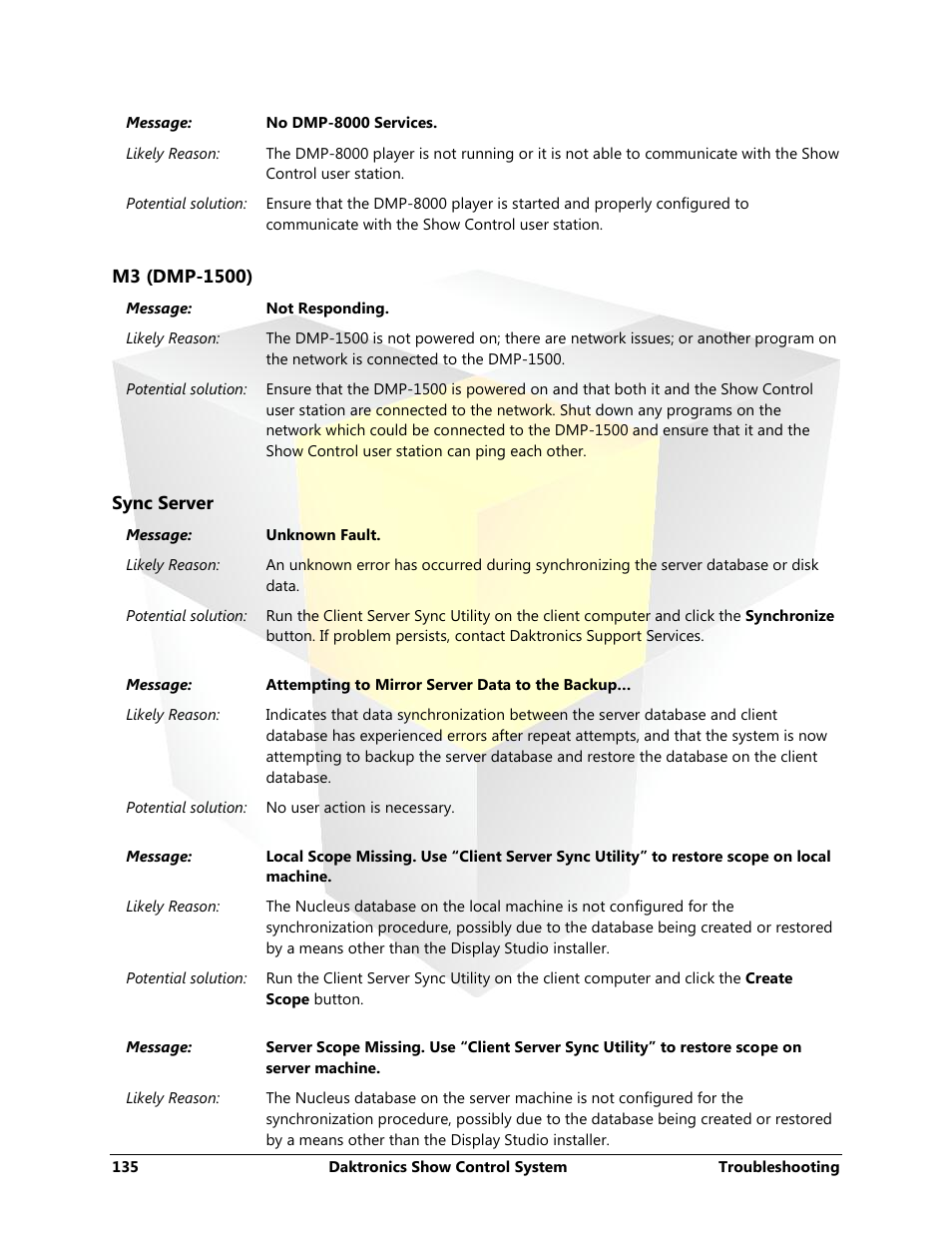 M3 (dmp-1500), Sync server | Daktronics Show Control System User Manual | Page 142 / 146