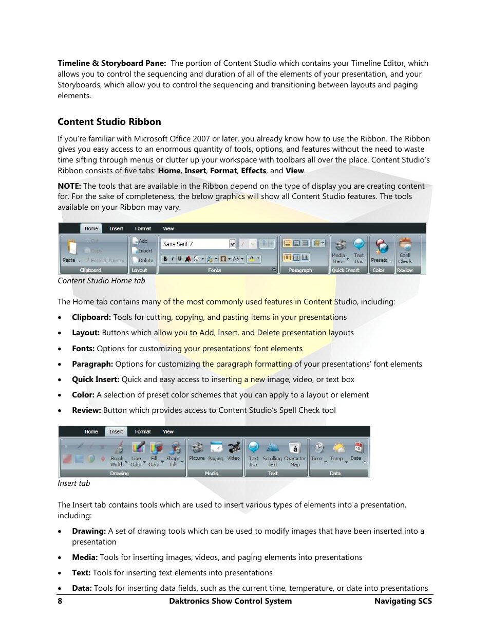 Content studio ribbon | Daktronics Show Control System User Manual | Page 15 / 146