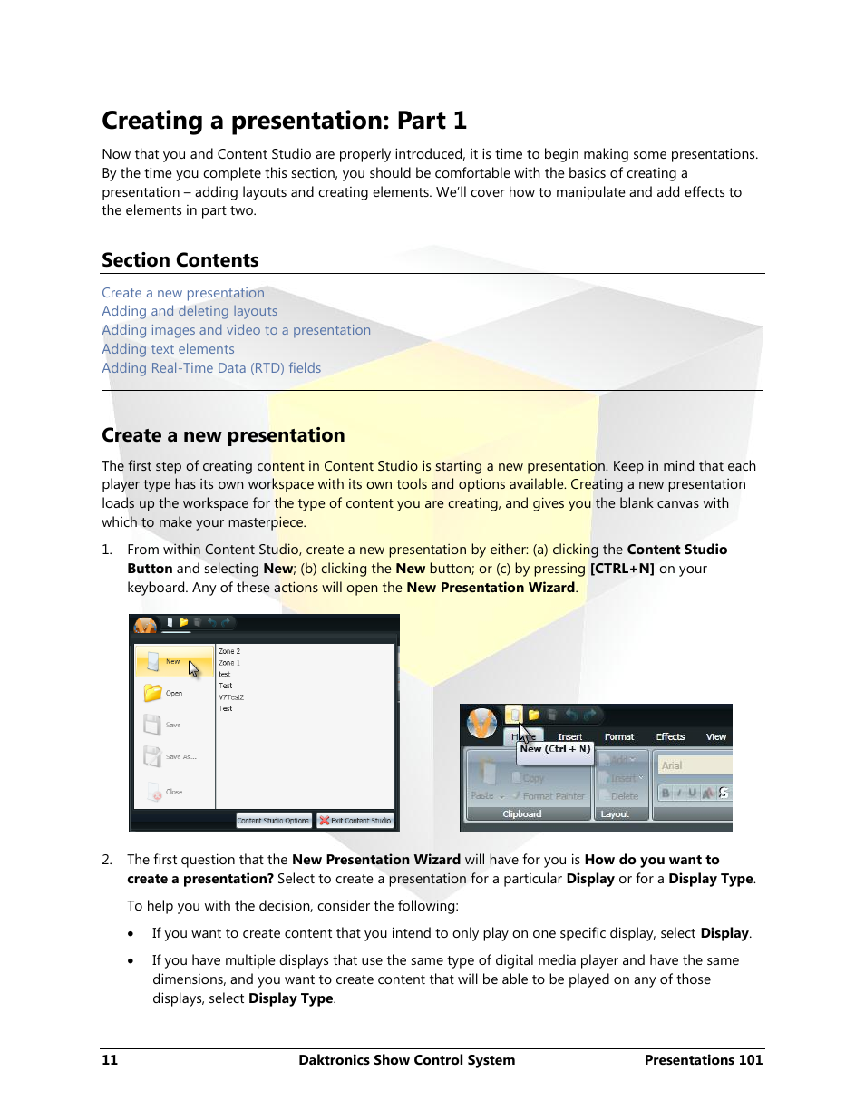 Creating a presentation: part 1, Create a new presentation | Daktronics Show Control System User Manual | Page 18 / 146