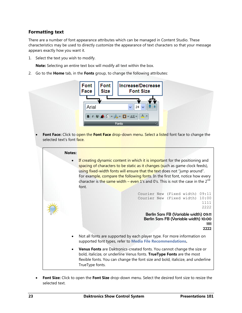 Formatting text | Daktronics Show Control System User Manual | Page 30 / 146