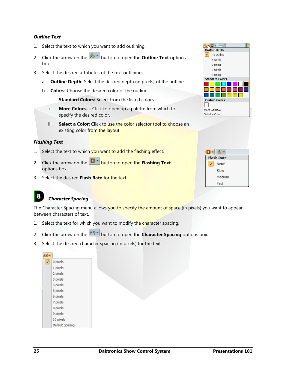 Outline text | Daktronics Show Control System User Manual | Page 32 / 146