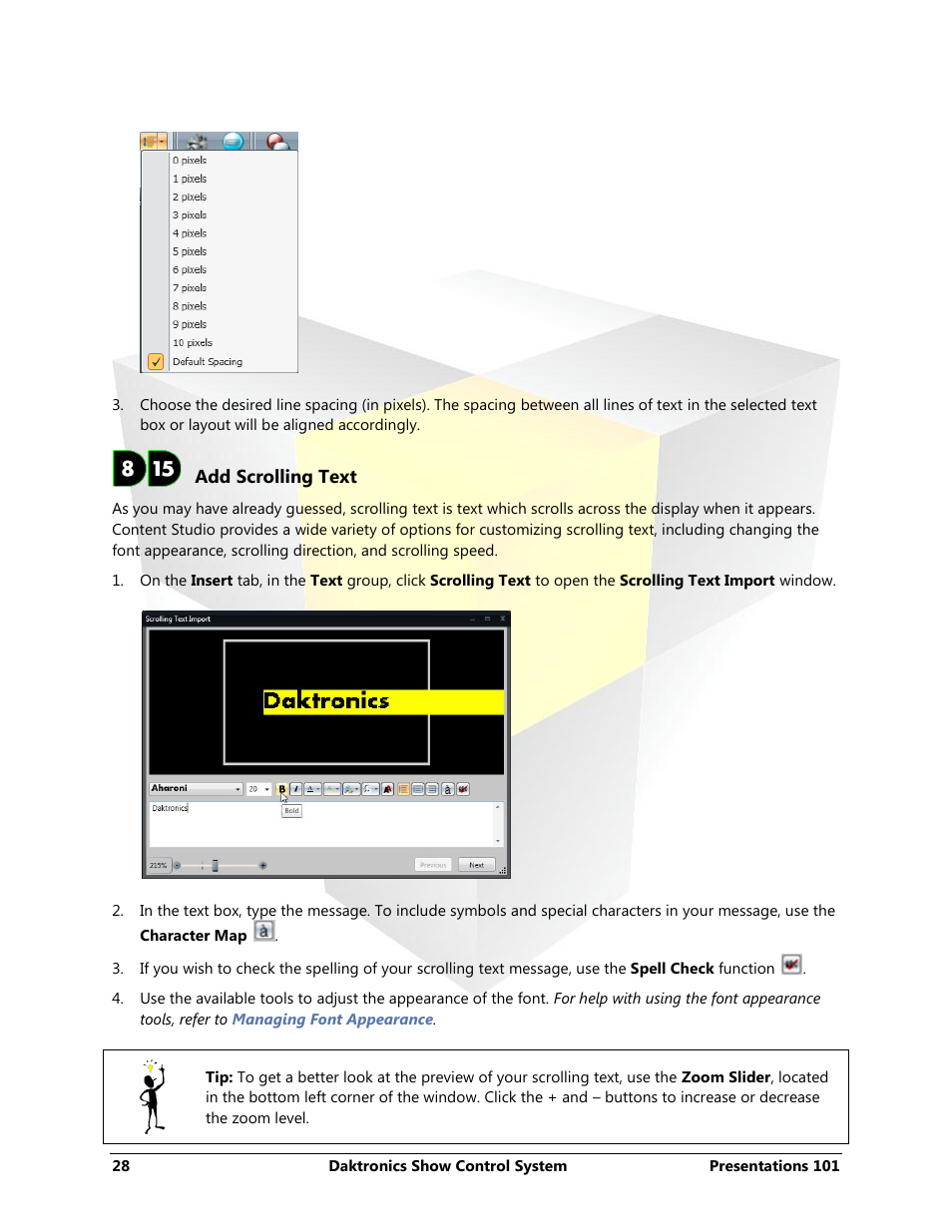Add scrolling text | Daktronics Show Control System User Manual | Page 35 / 146