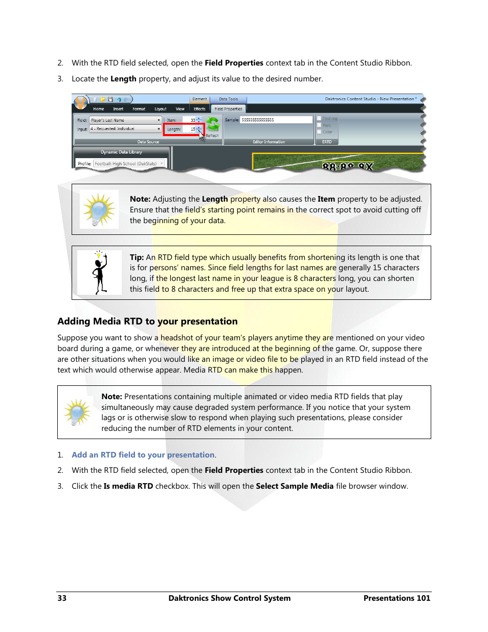 Adding media rtd to your presentation | Daktronics Show Control System User Manual | Page 40 / 146