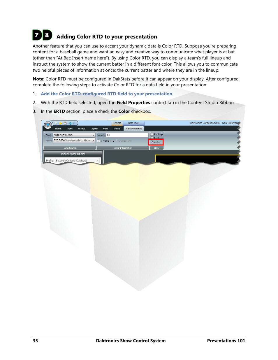 Adding color rtd to your presentation | Daktronics Show Control System User Manual | Page 42 / 146