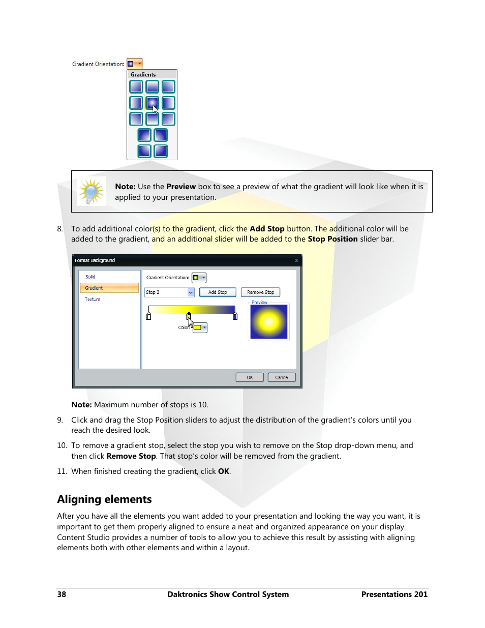 Aligning elements | Daktronics Show Control System User Manual | Page 45 / 146