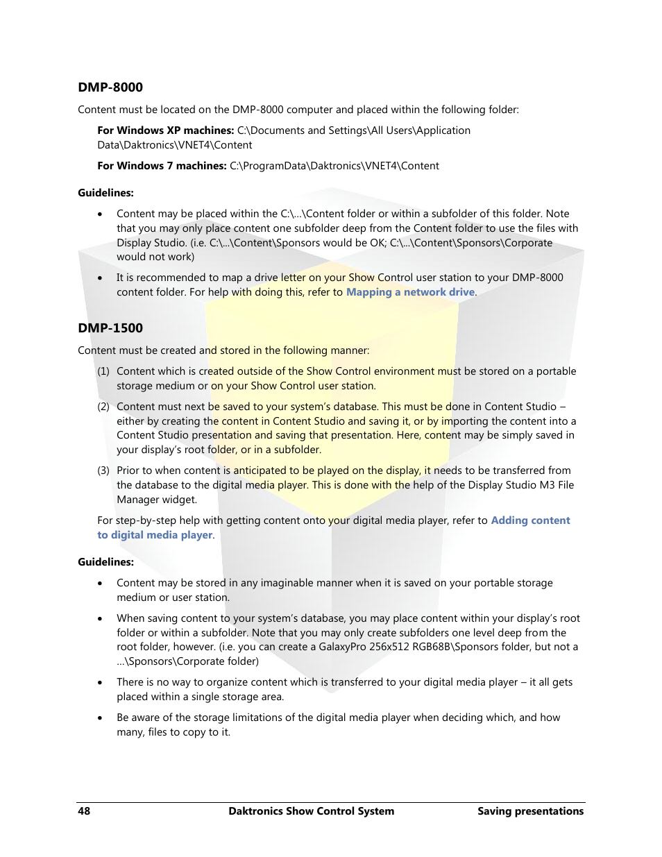 Dmp-8000, Dmp-1500 | Daktronics Show Control System User Manual | Page 55 / 146