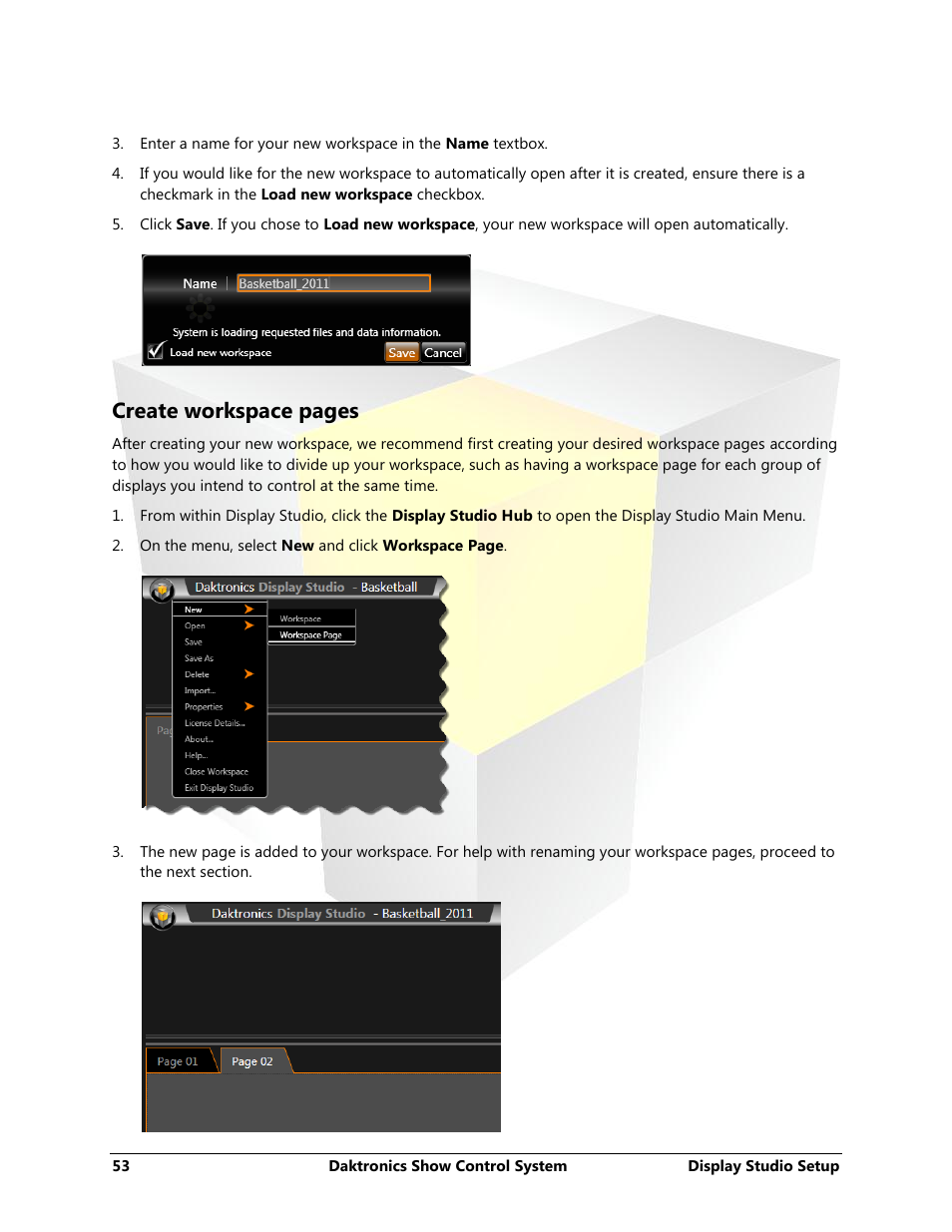 Create workspace pages | Daktronics Show Control System User Manual | Page 60 / 146