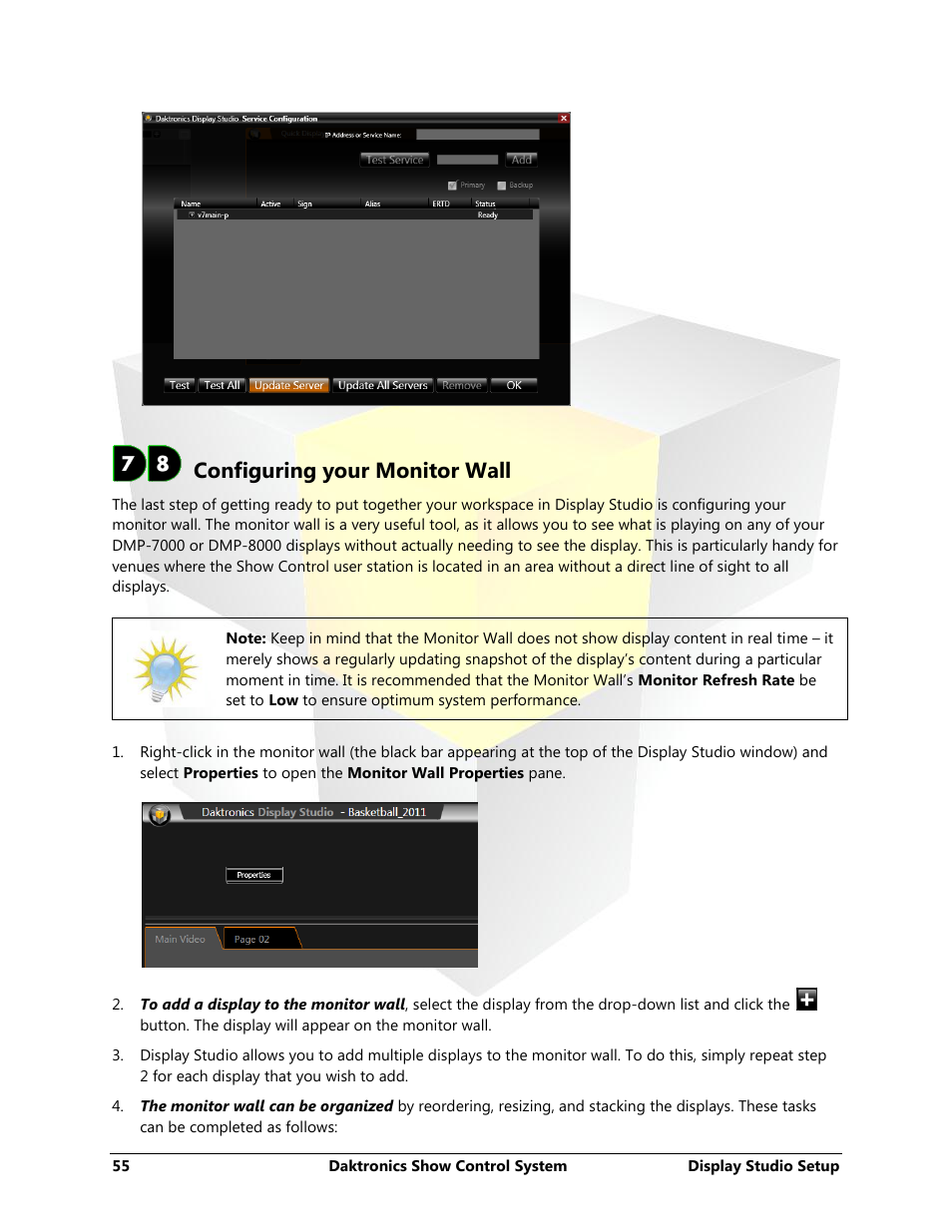 Configuring your monitor wall | Daktronics Show Control System User Manual | Page 62 / 146