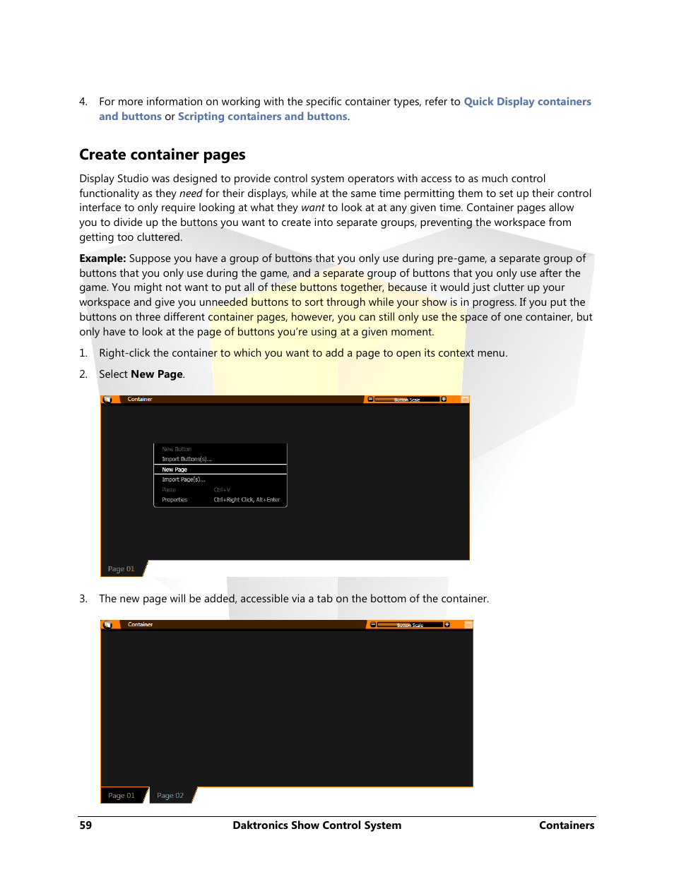 Create container pages | Daktronics Show Control System User Manual | Page 66 / 146
