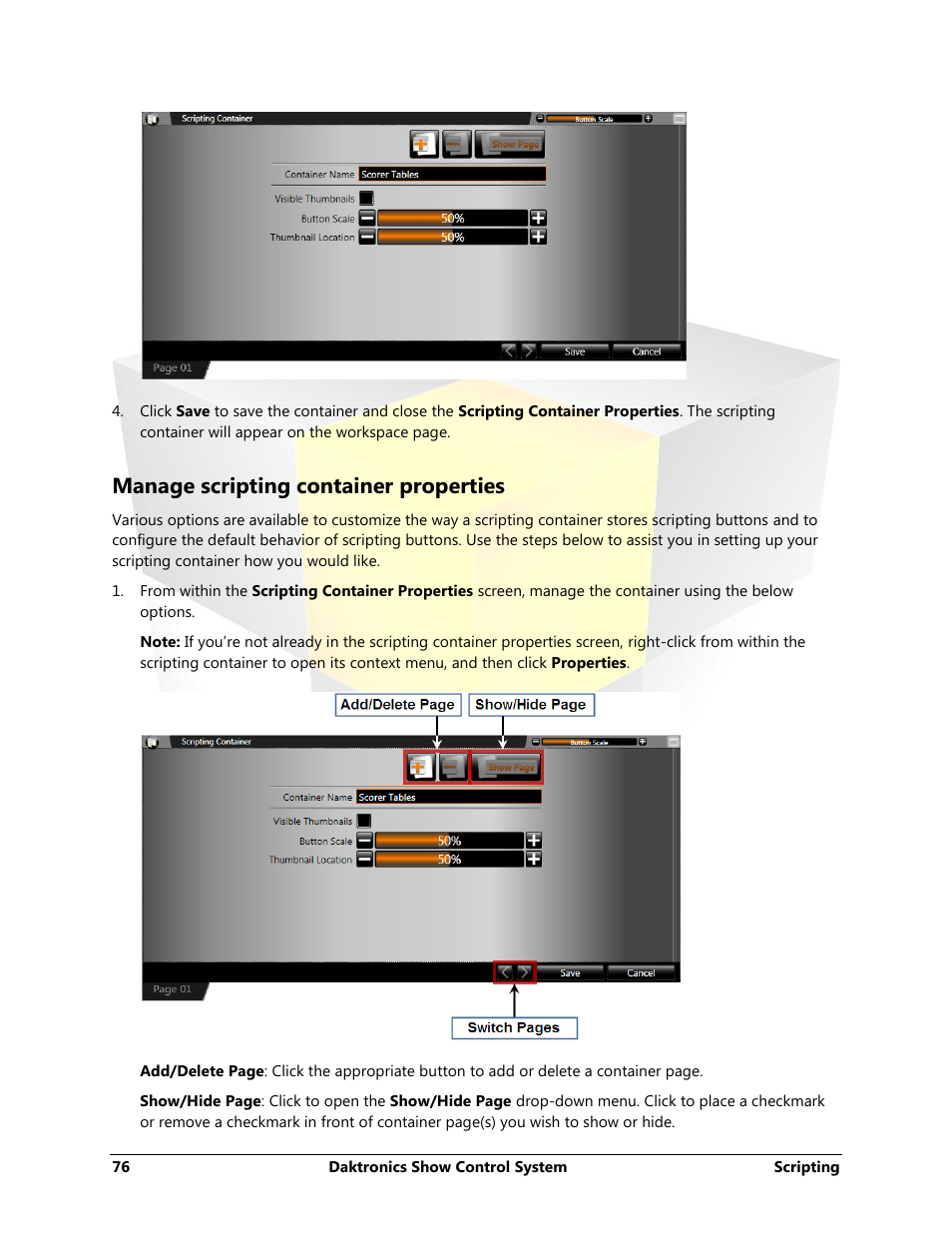Manage scripting container properties | Daktronics Show Control System User Manual | Page 83 / 146