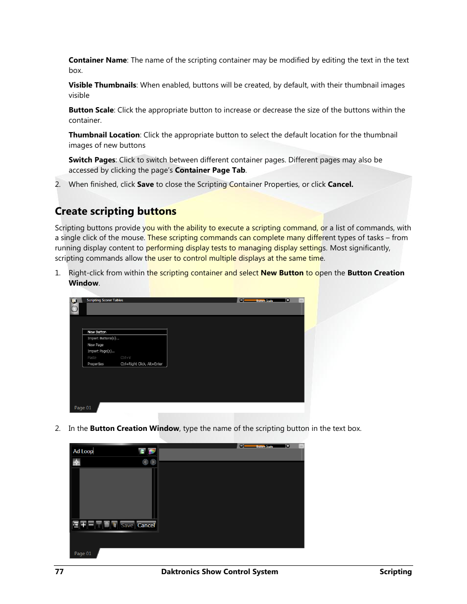 Create scripting buttons | Daktronics Show Control System User Manual | Page 84 / 146