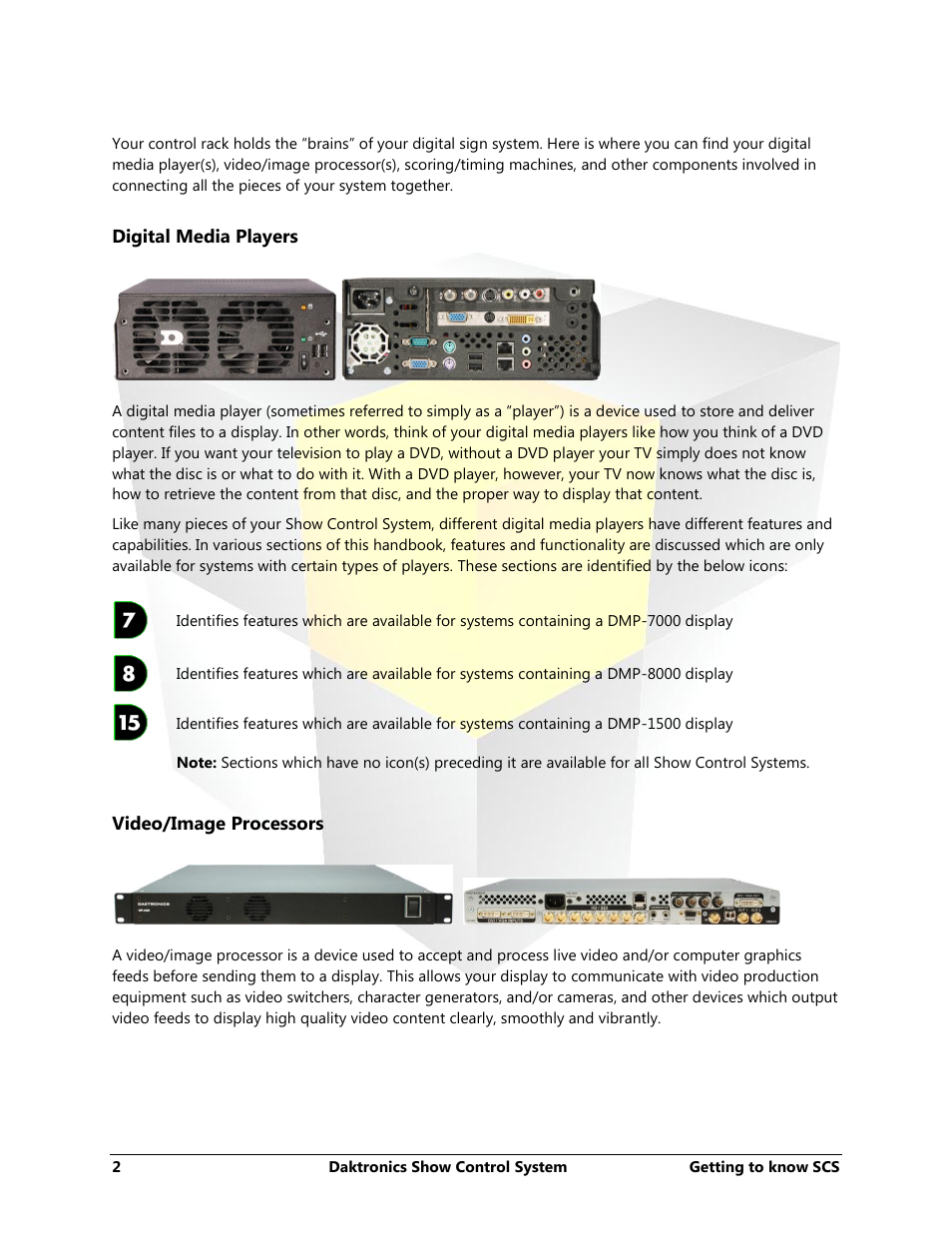 Digital media players, Video/image processors | Daktronics Show Control System User Manual | Page 9 / 146