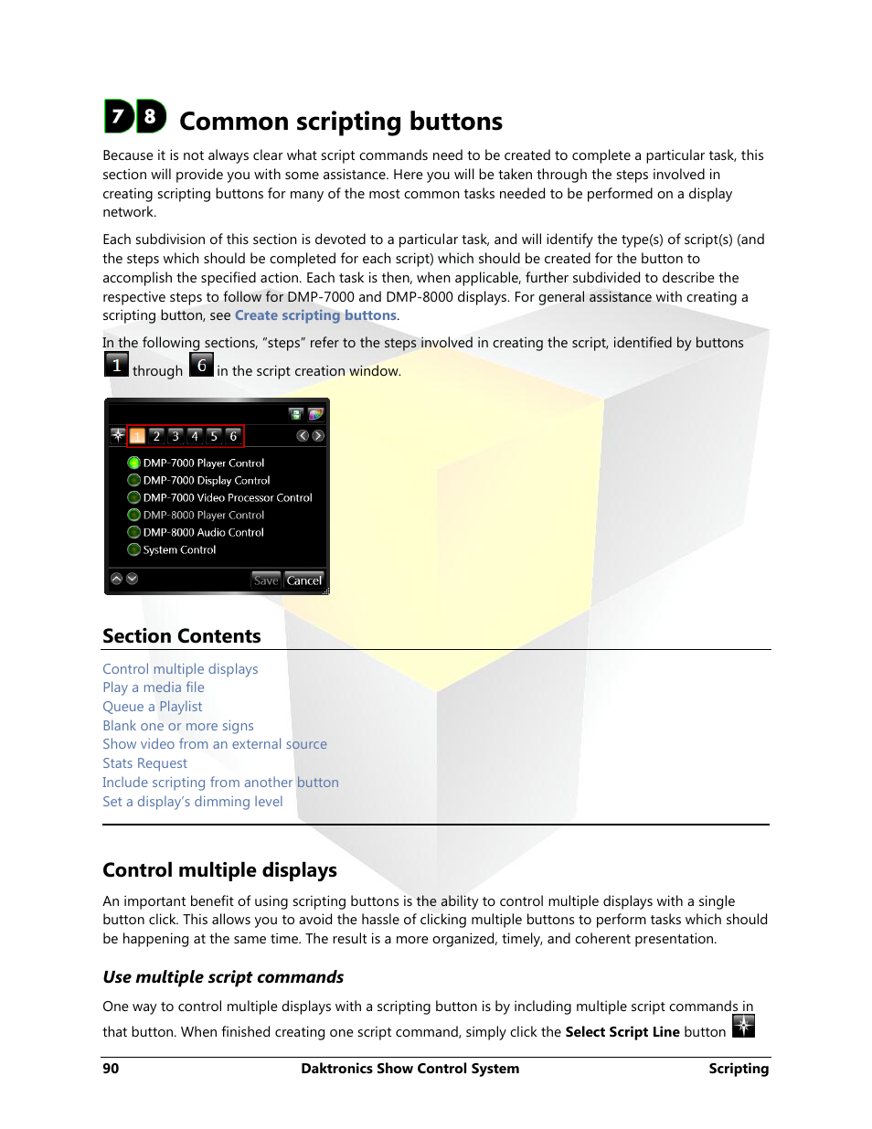 Common scripting buttons, Control multiple displays | Daktronics Show Control System User Manual | Page 97 / 146