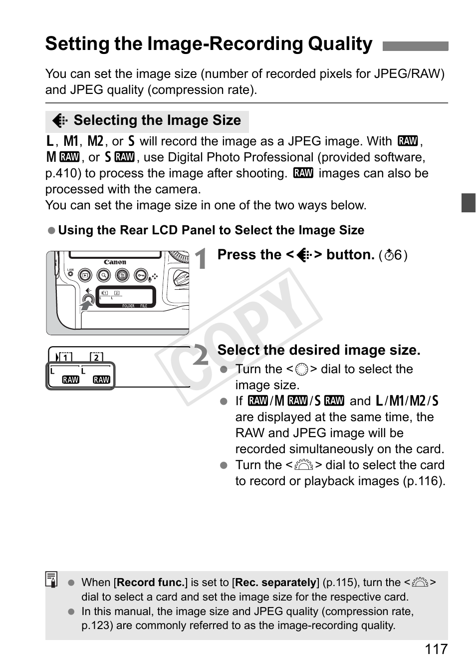 Setting the image-recording quality, P.117, Cop y | Canon 1D X User Manual | Page 117 / 420