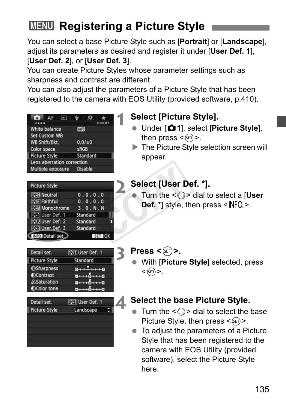 Registering a picture style, Cop y | Canon 1D X User Manual | Page 135 / 420