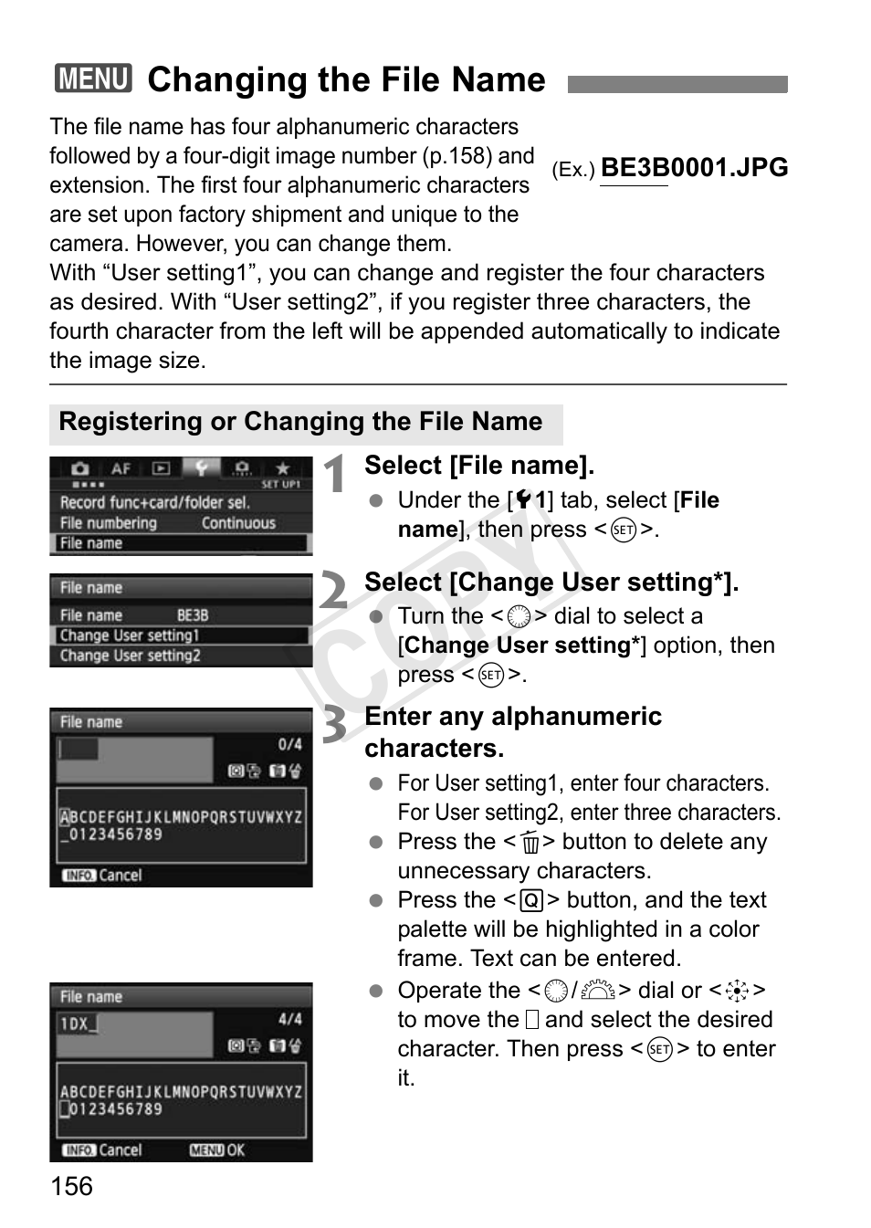 Changing the file name, P.156, Cop y | Canon 1D X User Manual | Page 156 / 420
