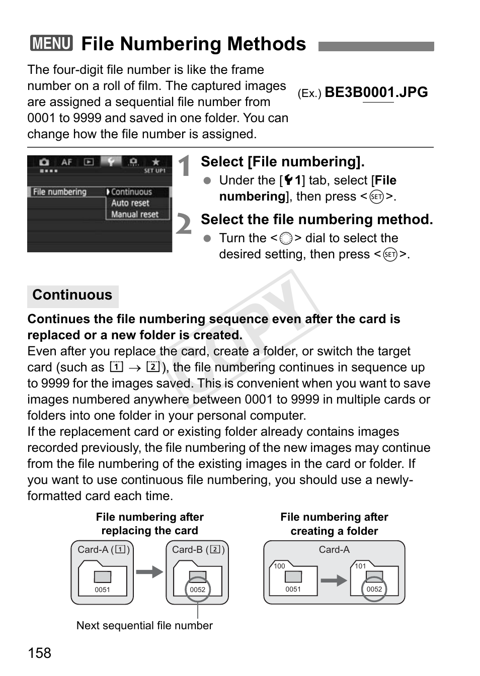 File numbering methods, P.158, Cop y | 3file numbering methods | Canon 1D X User Manual | Page 158 / 420