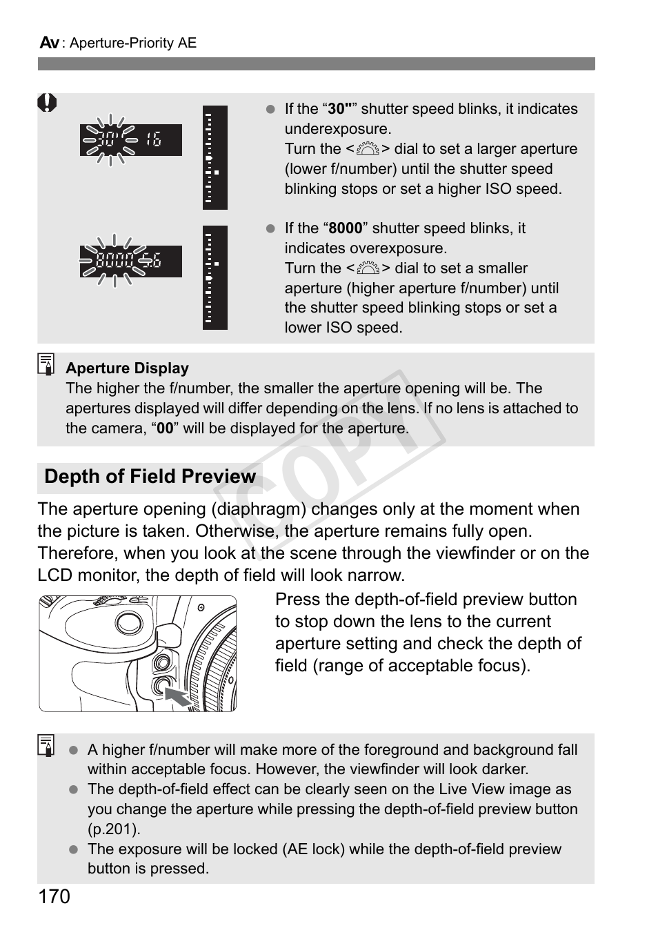 Depth of field preview, P.170, Cop y | Canon 1D X User Manual | Page 170 / 420