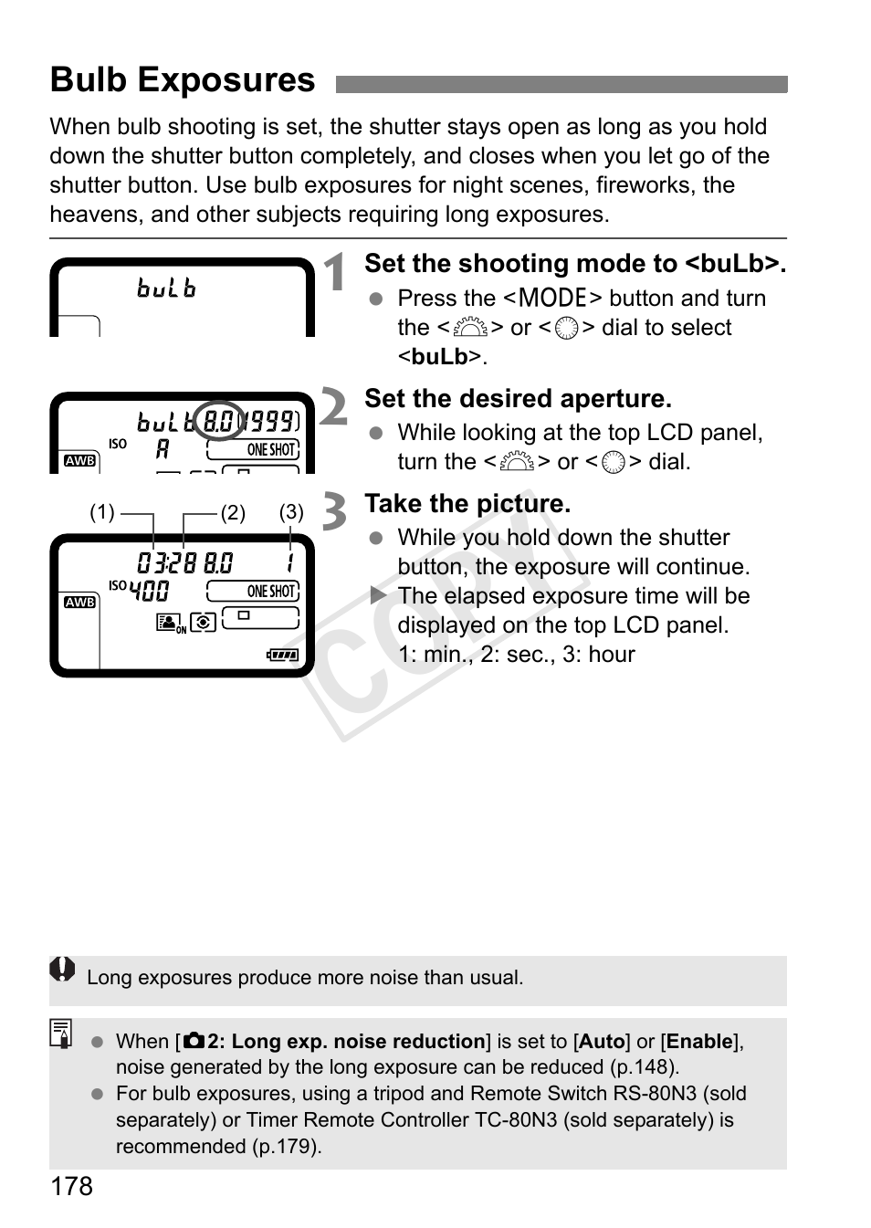 Bulb exposures, Cop y | Canon 1D X User Manual | Page 178 / 420
