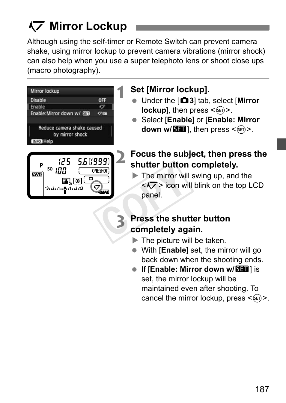 2 mirror lockup, P.187, Cop y | Canon 1D X User Manual | Page 187 / 420