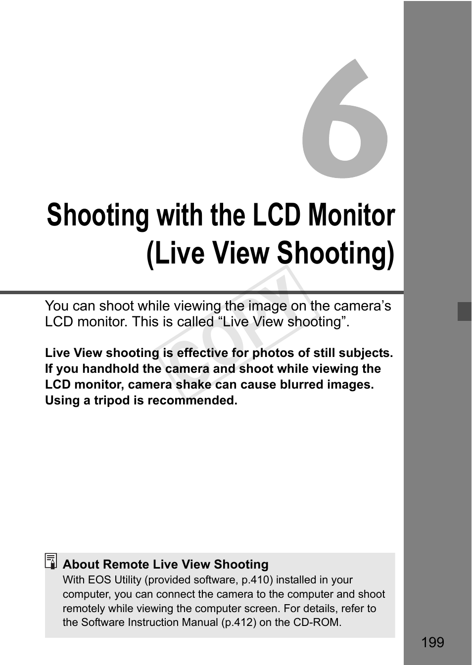 P.199, Cop y, Shooting with the lcd monitor (live view shooting) | Canon 1D X User Manual | Page 199 / 420