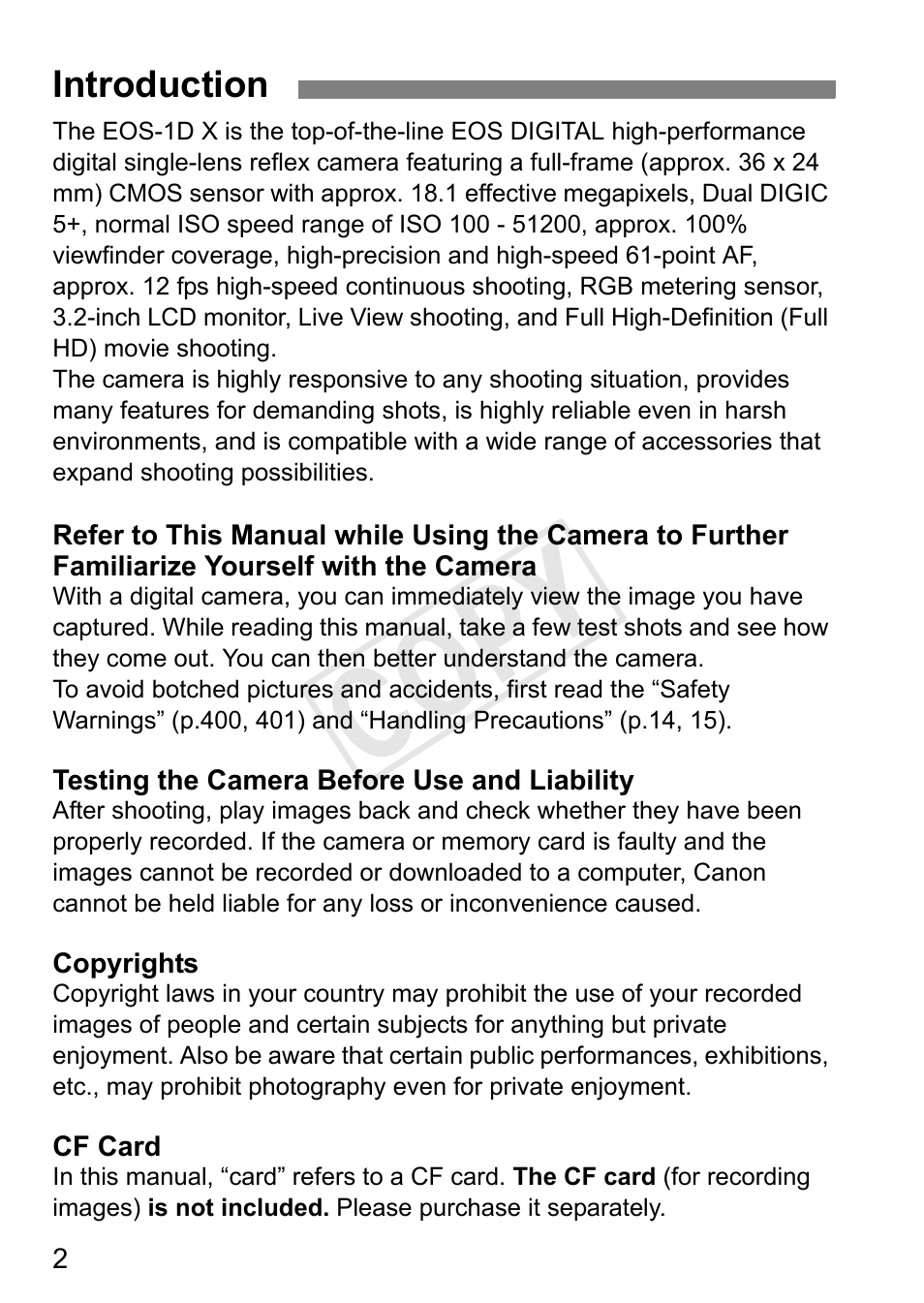 Cop y | Canon 1D X User Manual | Page 2 / 420