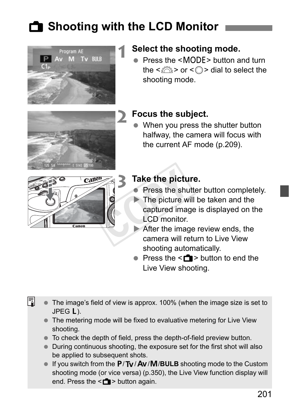 Shooting with the lcd monitor, Cop y, Ashooting with the lcd monitor | Canon 1D X User Manual | Page 201 / 420