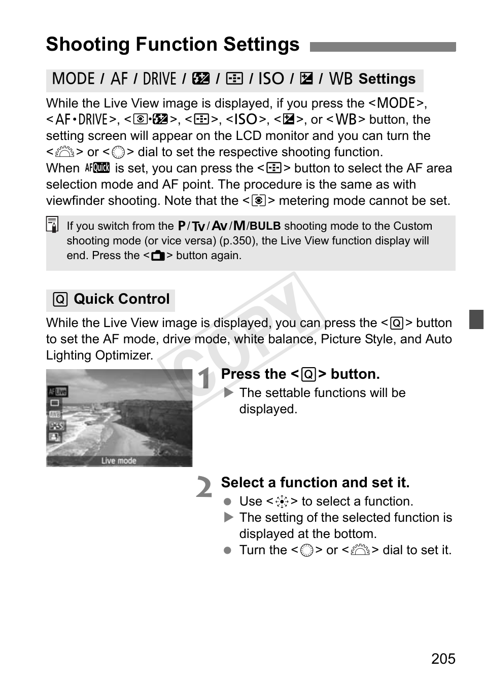 Shooting function settings, Cop y | Canon 1D X User Manual | Page 205 / 420