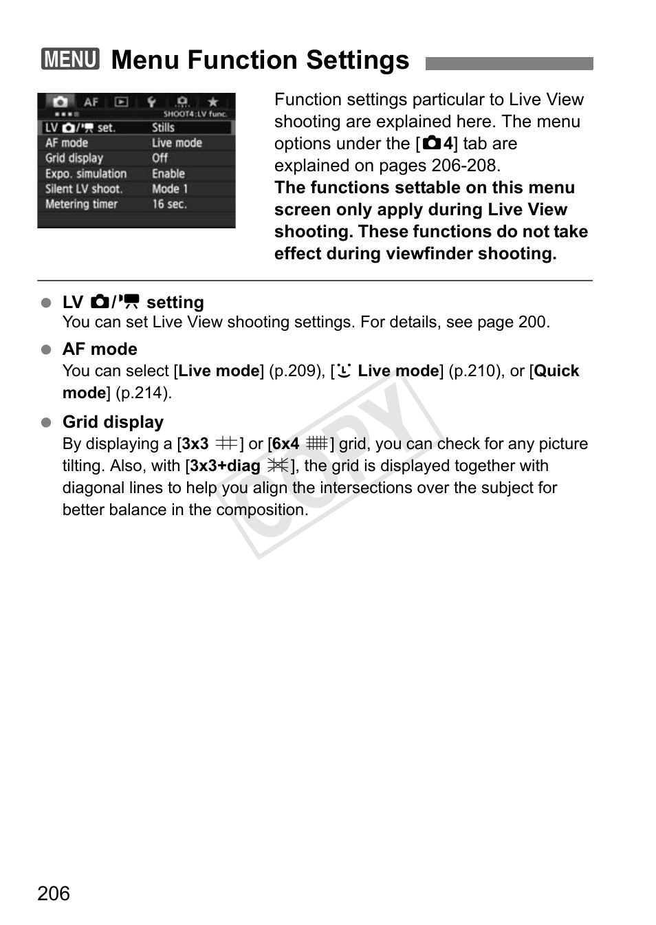 Menu function settings, Cop y | Canon 1D X User Manual | Page 206 / 420