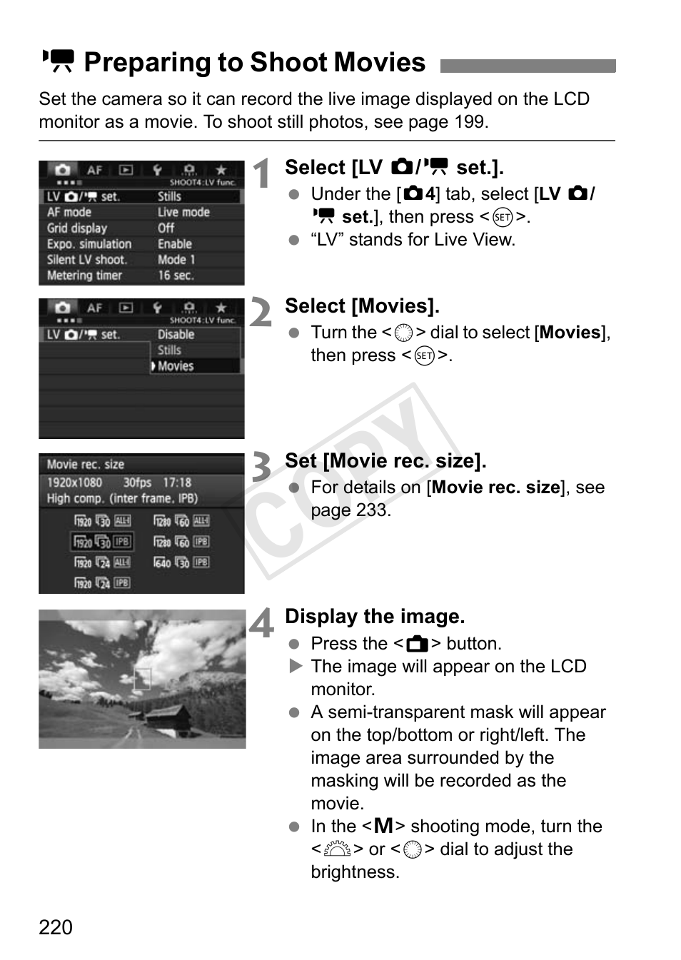 Preparing to shoot movies, Cop y | Canon 1D X User Manual | Page 220 / 420