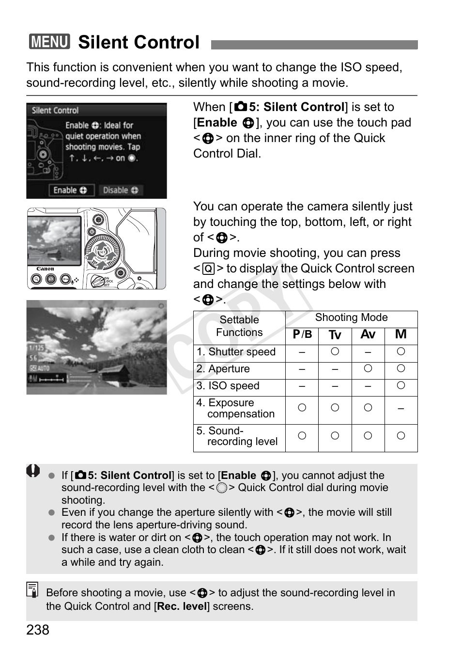 Silent control, Cop y, 3silent control | Canon 1D X User Manual | Page 238 / 420