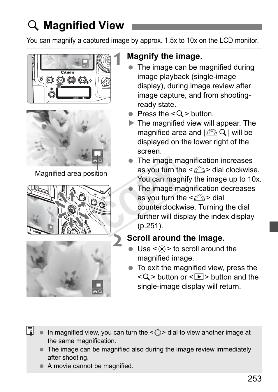 U magnified view, P.253, Cop y | Canon 1D X User Manual | Page 253 / 420